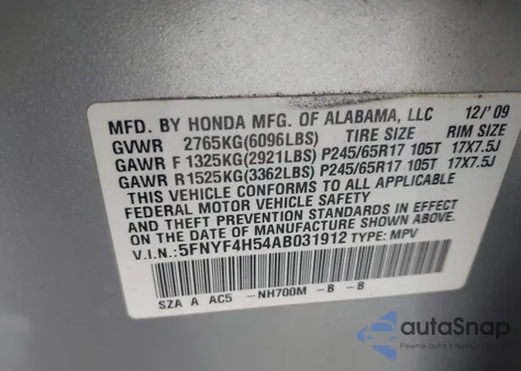 2010 Honda Pilot Ex-L from USA, damaged, VIN 5FNYF4H54AB031912
